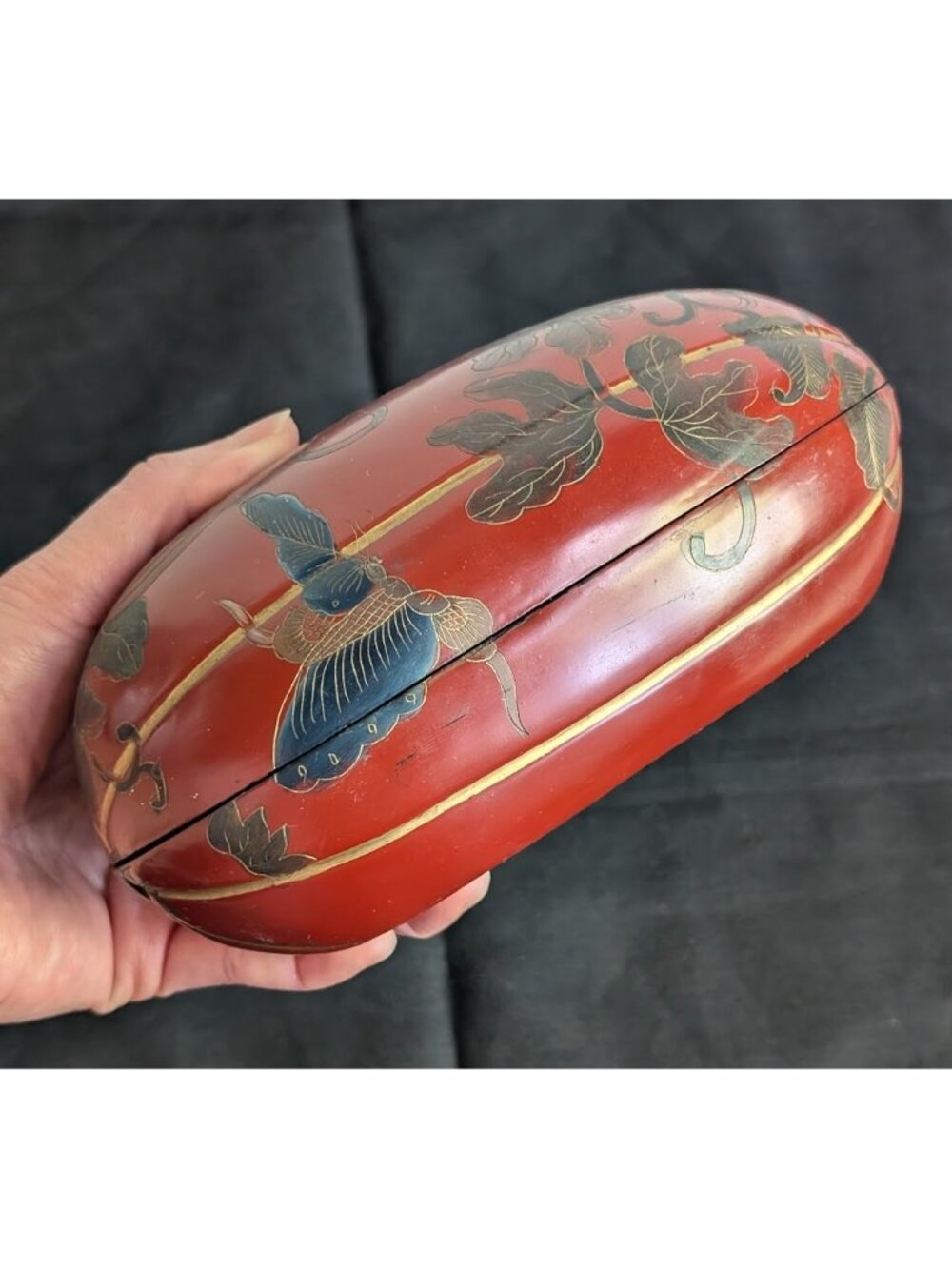 Chinese Wooden lacquerware Box Hand Crafted Art Melon Shaped Box Candy Case